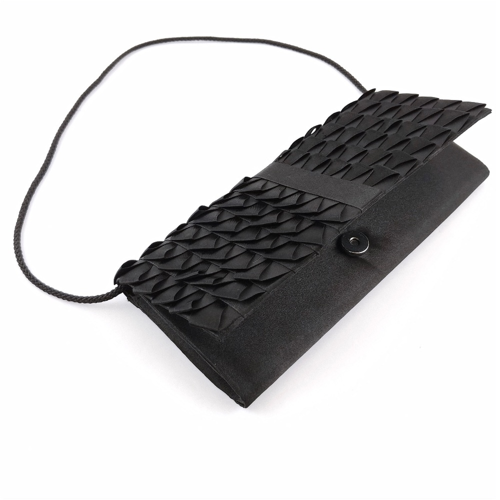 Black Satin Evening Envelope Clutch Shoulder Bag